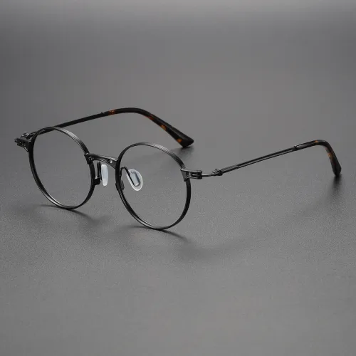 Oversized Round Glasses LE0459 - Sleek Black Titanium Design
