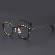 Green & Gold Glasses Frames LE0017: Chic Geometric Titanium Design for Sophisticated Style