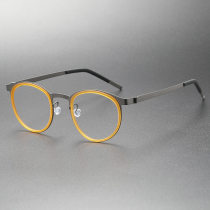 Large Round Prescription Glasses LE0243 - Elegant Brown & Gunmetal Titanium