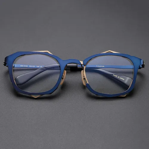 Blue & Gold Eyeglass Frames LE0017: Unique Geometric Design, Titanium Build