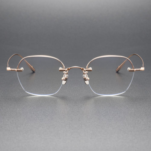 Half Rimless Glasses LE0468 - Sleek Rose Gold Titanium Design