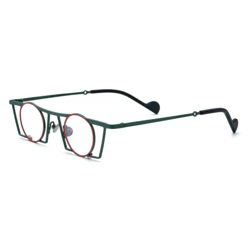 Geometric Prescription Glasses LE0601 - Striking Red & Green Dual-Frame Design