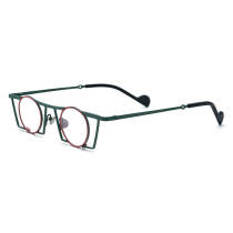 Geometric Prescription Glasses LE0601 - Striking Red & Green Dual-Frame Design Geometric Prescription Glasses LE0601 - Striking Red & Green Dual-Frame Design
