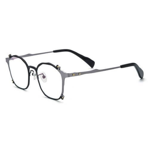 Geometric Glasses LE0605 - Sleek Black & Gunmetal Titanium Design