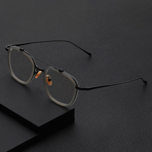Big Clear Glasses LE0057 - Translucent Gray & Black Titanium Frame