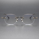 Bronze Eyeglass Frames LE0468 - Elegant Half Rim Titanium Design