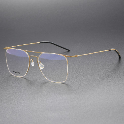Gold Aviator Glasses LE0089 - Lightweight Titanium, Screwless Design
