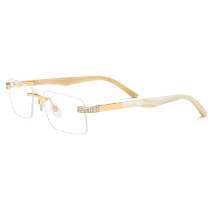 Rimless Natural Horn Glasses LH3086 with Spring Hinges - White Arms