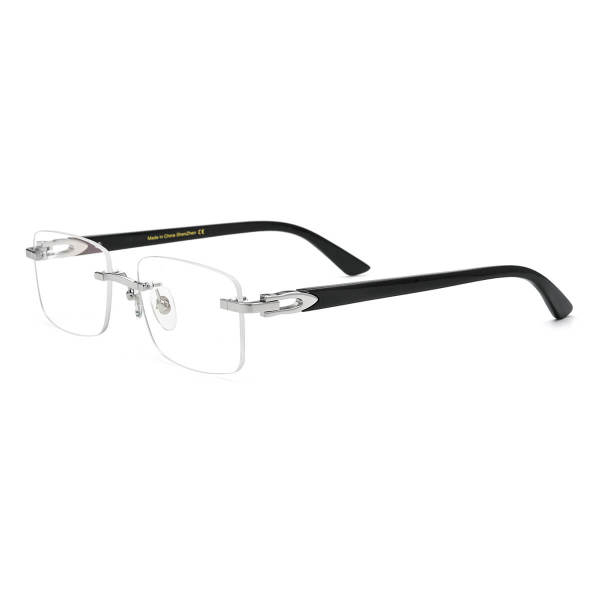 Rimless Natural Horn Glasses LH3085 with Spring Hinges - Black