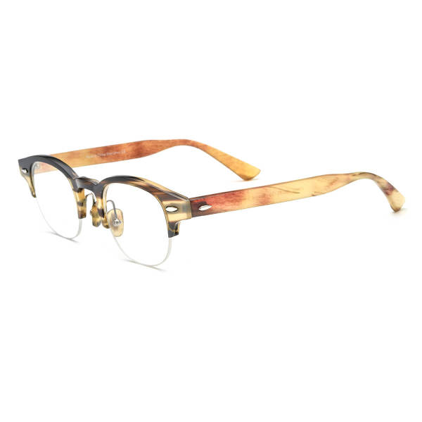 Half Rim Natural Horn Glasses LH3087 - Black Brown
