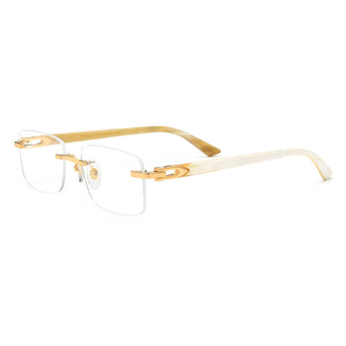 Rimless Natural Horn Glasses LH3085 with Spring Hinges - White
