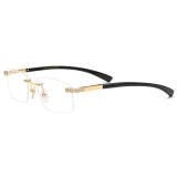Rimless Natural Horn Glasses LH3080 with Spring Hinges - Black Arms