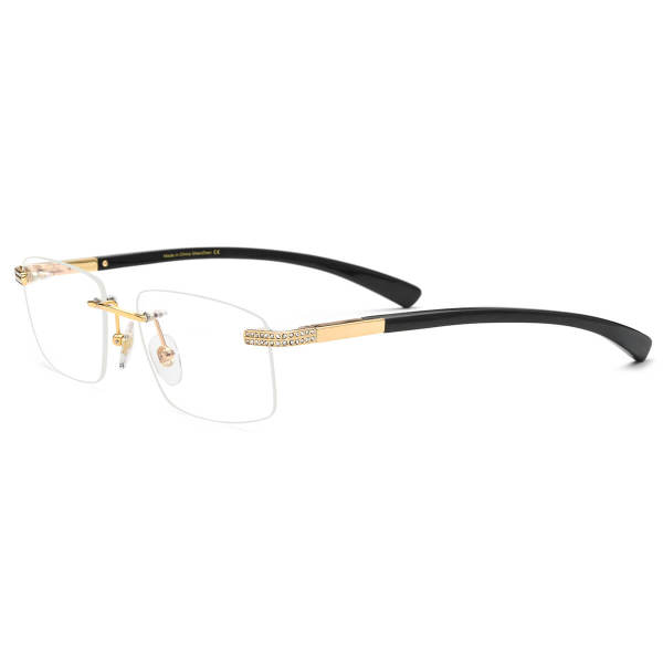 Rimless Natural Horn Glasses LH3080 with Spring Hinges - Black Arms