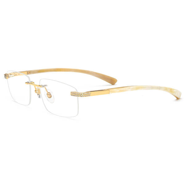 Rimless Natural Horn Glasses LH3080 with Spring Hinges - White Arms