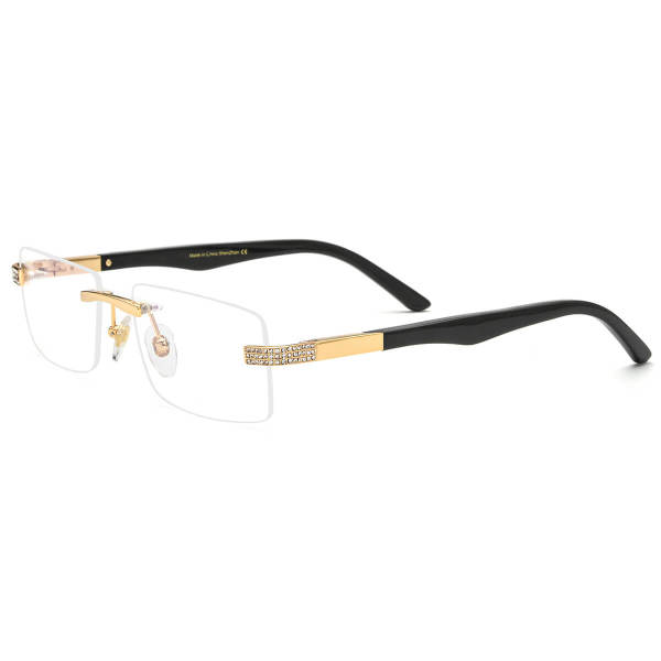 Rimless Natural Horn Glasses LH3086 with Spring Hinges - Black Arms