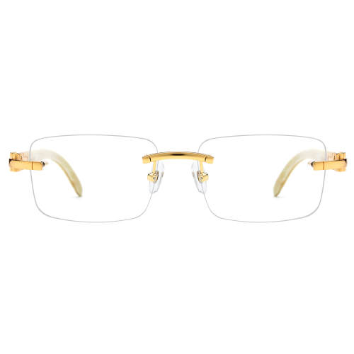 Rimless Natural Horn Glasses LH3096 with Spring Hinges - White