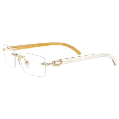 Rimless Natural Horn Glasses LH3091 with Spring Hinges - White