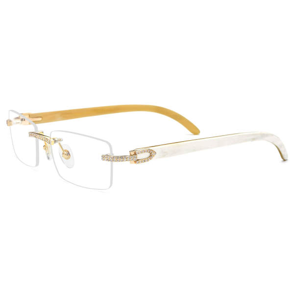Rimless Natural Horn Glasses LH3091 with Spring Hinges - White