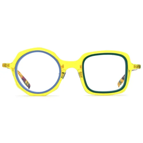 Yellow Glasses with Anti-Allergy Acetate - Unique Round and Square Frame LE3006 for Stylish Comfort