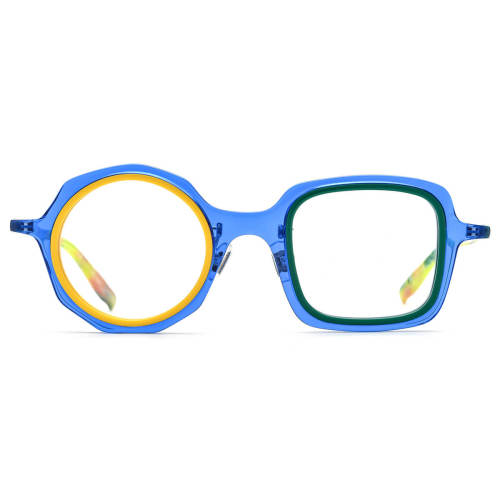 Titanium Glasses Frames Blue with Anti-Allergy Acetate - Unique Round and Square Frame LE3006