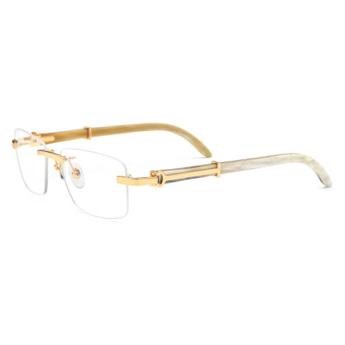 Rimless Natural Horn Glasses LH3092 with Spring Hinges - White