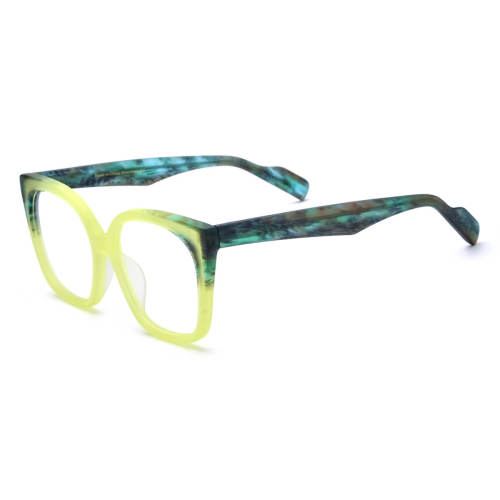 Square Glasses - LE3027 Frosted Green Acetate Square Glasses with Colorful Temples