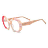 Red Eyeglass Frames - Frosted Red & Pink Acetate Oval Glasses with Integrated Nose Pads, LE3018