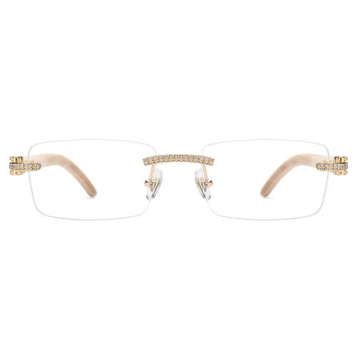 Rimless Natural Horn Glasses LH3091 with Spring Hinges - White