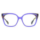 Purple Eyeglass Frames - LE3027 Frosted Purple Acetate Square Glasses with Colorful Temples