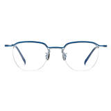 Blue Frame Glasses - Lightweight Blue & Silver Titanium Half Rim Glasses, LE3016