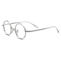 Titanium Prescription Glasses - Lightweight Silver Round Glasses with Integrated Nose Pads, LE3019