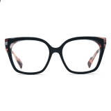 Square Black Glasses - LE3027 Frosted Black Acetate Frames with Colorful Temples