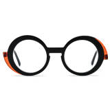 Round Frame Glasses for Men - Lightweight Black Acetate Glasses with Color Blocking and Wavy Temples, LE3017