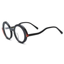 Round Frame Glasses for Men - Lightweight Black Acetate Glasses with Color Blocking and Wavy Temples, LE3017
