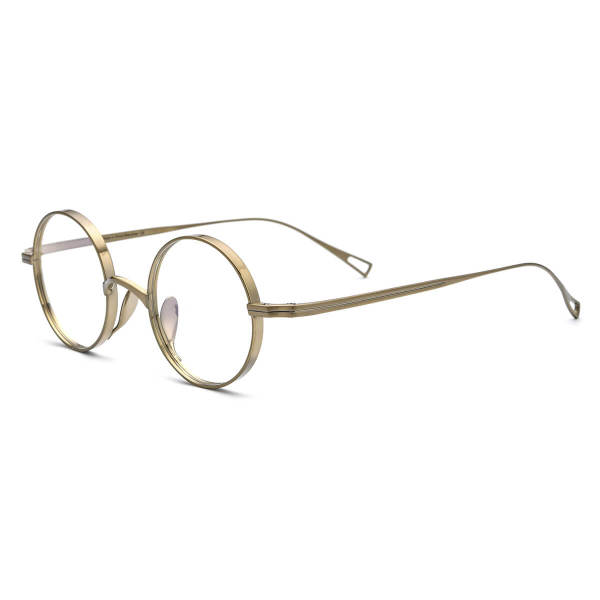 Brown Round Glasses - Lightweight Titanium Glasses with Integrated Nose Pads, LE3019