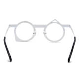 Cool Glasses - Stylish Green & White Titanium Round Glasses with Unique Triangular Accents, LE3015