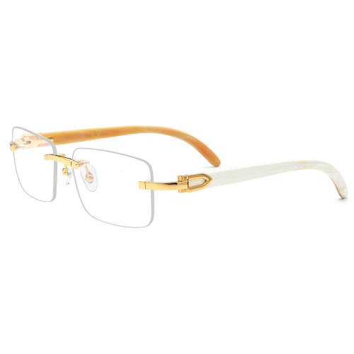 Rimless Natural Horn Glasses LH3096 with Spring Hinges - White