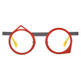 Titanium Optical Glasses - Stylish Red & Gunmetal Round Glasses with Unique Triangular Accents, LE3015