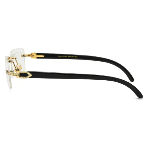 Rimless Natural Horn Glasses LH3091 with Spring Hinges - Black