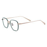 Green Eyeglasses with Gold Accents - Lightweight, Hypoallergenic Titanium Square Glasses, LE3011