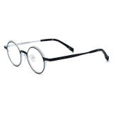 Black and White Round Titanium Glasses - Lightweight, Hypoallergenic, Durable Eyewear