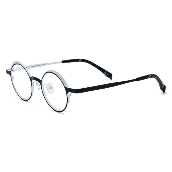 Black and White Round Titanium Glasses - Lightweight, Hypoallergenic, Durable Eyewear