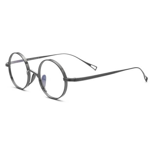 Round Glasses for Men - Lightweight Gunmetal Titanium Glasses with Integrated Nose Pads, LE3019