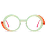 Large Round Prescription Glasses - Lightweight Green Acetate Glasses with Color Blocking and Wavy Temples, LE3017