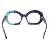 Oval Eyeglass Frames - Frosted Black & Purple Acetate Glasses with Integrated Nose Pads, LE3018
