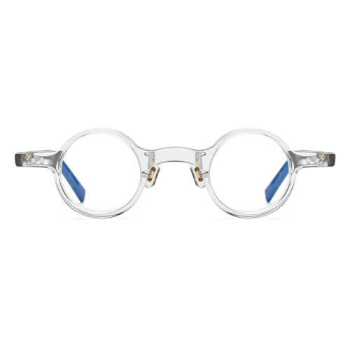 Clear Glasses with TortoiseShell Accents - Lightweight, Hypoallergenic Acetate Round Glasses, LE3014