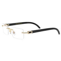 Rimless Natural Horn Glasses LH3091 with Spring Hinges - Black