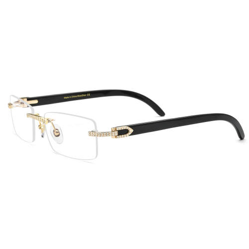 Rimless Natural Horn Glasses LH3091 with Spring Hinges - Black