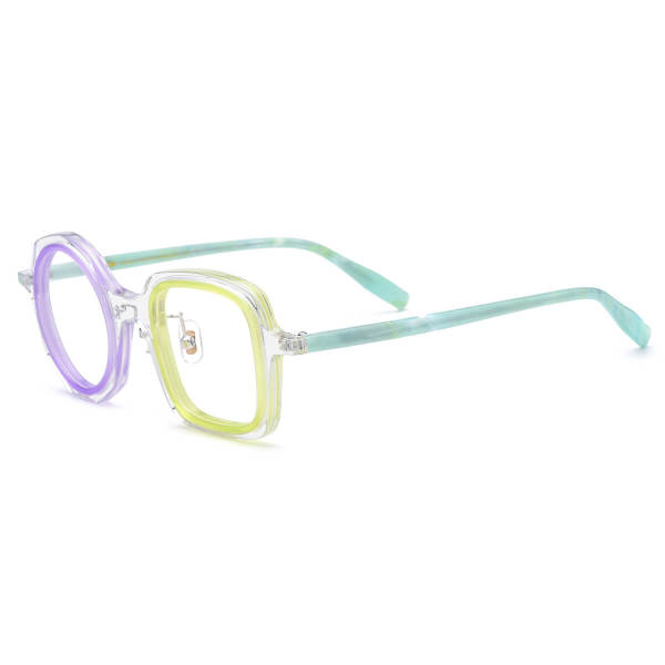 Square Circle Glasses Clear with Anti-Allergy Acetate - Unique Round and Square Frame LE3006
