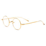 Olet Optical LE3013 Gold large round eyeglasses, lightweight titanium glasses, hypoallergenic with IP plating, featuring a fine and flexible frame.

